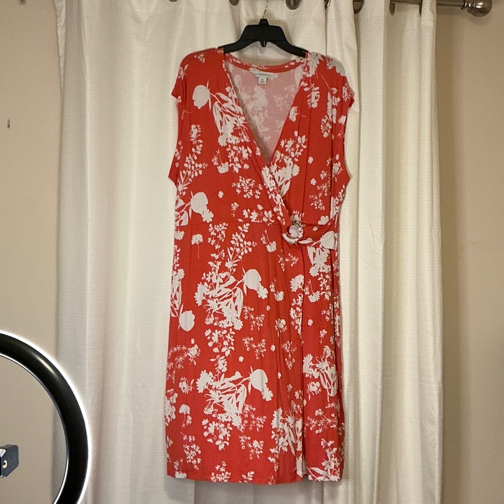 Orange Floral Wrap Dress with Ring Detail